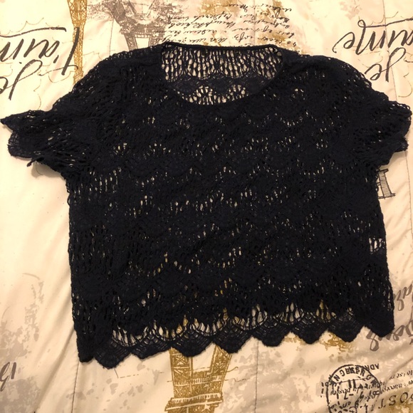 Navy Lace  Crop Top - Picture 1 of 1